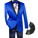 Luxurious Men's Slim-Fit Stretch Sateen Sport Coat Royal Blue Triple Blessings
