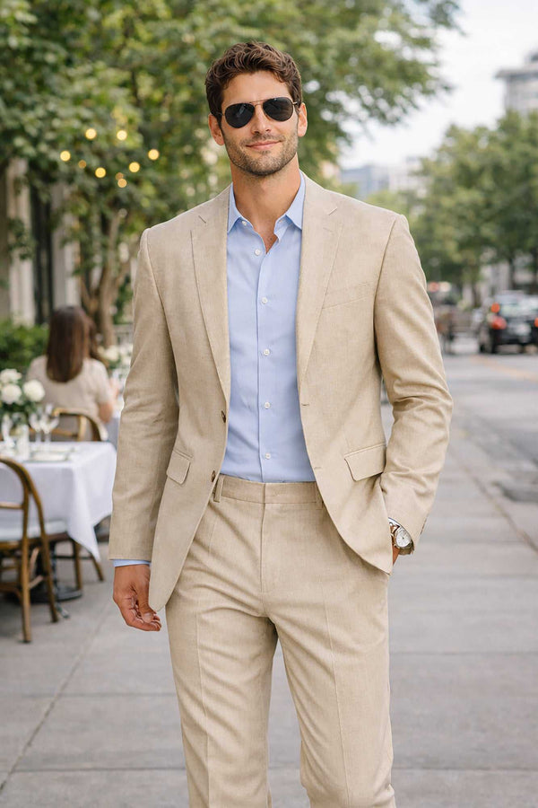 Men’s Modern Fit Linen-Cotton Suit | Breathable Stretch Comfort | FREE SOCKS