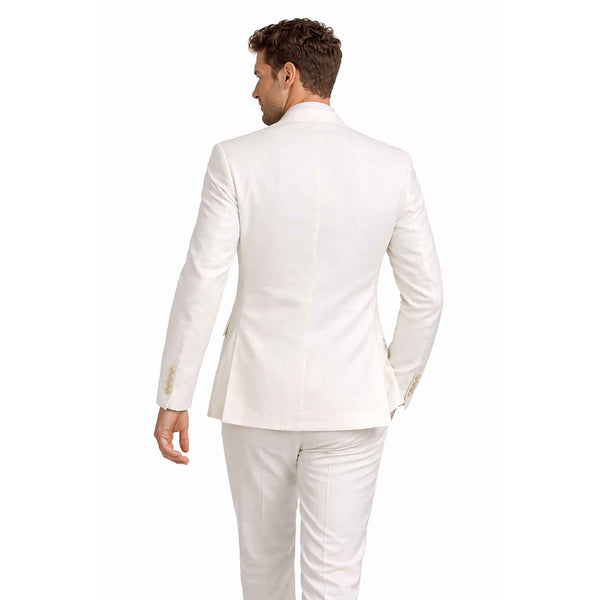 Men’s Modern Fit Linen-Cotton Suit | Breathable Stretch Comfort | FREE SOCKS-WHITE