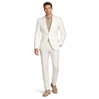 Men’s Modern Fit Linen-Cotton Suit | Breathable Stretch Comfort | FREE SOCKS-WHITE