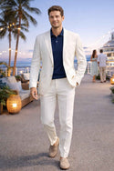 Men’s Modern Fit Linen-Cotton Suit | Breathable Stretch Comfort | FREE SOCKS-WHITE