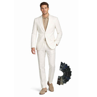 Men’s Modern Fit Linen-Cotton Suit | Breathable Stretch Comfort | FREE SOCKS-WHITE