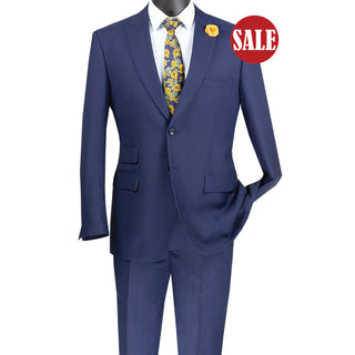Luxurious Men's Modern-Fit Windowpane Suit Blue