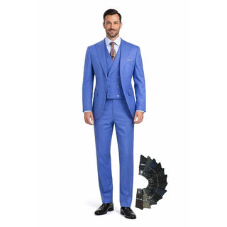 Men's Modern Fit 3-PC Suit, 2-Button, Stretch Fabric, Adjust Waist, FRENCH BLUE