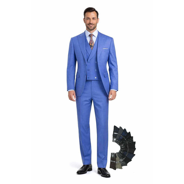 Men's Modern Fit 3-PC Suit, 2-Button, Stretch Fabric, Adjust Waist, FRENCH BLUE