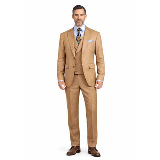 Men's Modern Fit 3-PC Suit, 2-Button, Stretch Fabric, Adjust Waist, LIGHT BROWN