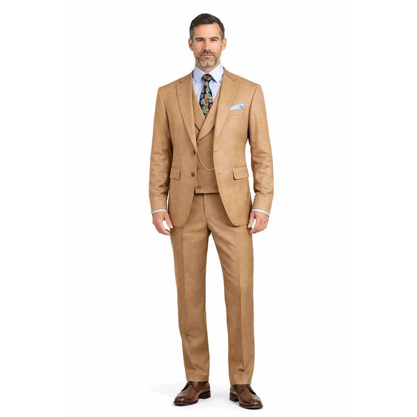 Men's Modern Fit 3-PC Suit, 2-Button, Stretch Fabric, Adjust Waist, LIGHT BROWN