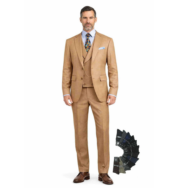Men's Modern Fit 3-PC Suit, 2-Button, Stretch Fabric, Adjust Waist, LIGHT BROWN
