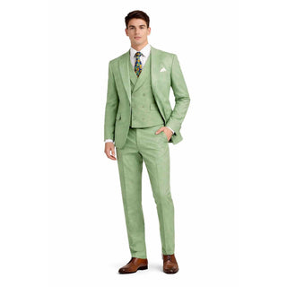 Men's 3-PC Fashion Suit, Modern Fit, Fancy Vest, Prom Wedding, Stretch Fabric, LIGHT GREEN