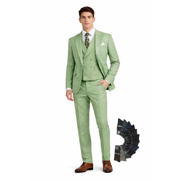 Men's 3-PC Fashion Suit, Modern Fit, Fancy Vest, Prom Wedding, Stretch Fabric, LIGHT GREEN