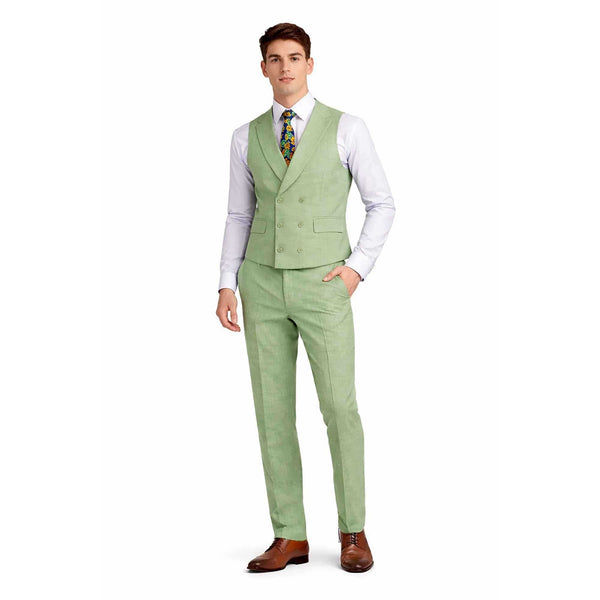 Men's 3-PC Fashion Suit, Modern Fit, Fancy Vest, Prom Wedding, Stretch Fabric, LIGHT GREEN