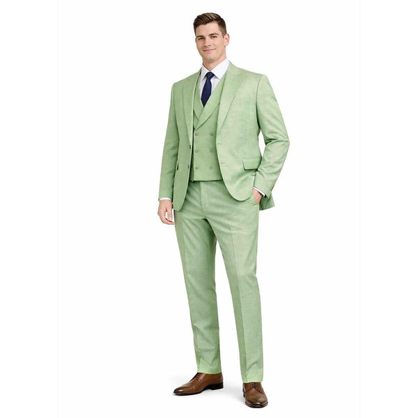 Men's 3-PC Fashion Suit, Modern Fit, Fancy Vest, Prom Wedding, Stretch Fabric, LIGHT GREEN
