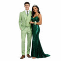 Men's 3-PC Fashion Suit, Modern Fit, Fancy Vest, Prom Wedding, Stretch Fabric, LIGHT GREEN