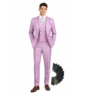 Men's 3-PC Fashion Suit, Modern Fit, Fancy Vest, Prom Wedding, Stretch Fabric, LAVENDER