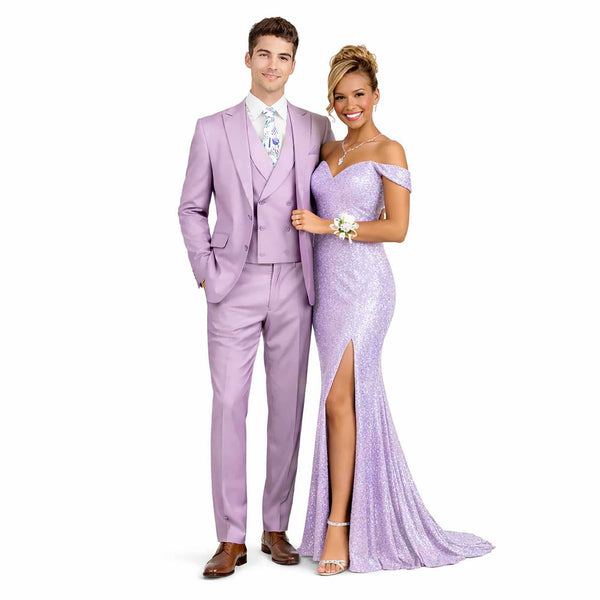 Men's 3-PC Fashion Suit, Modern Fit, Fancy Vest, Prom Wedding, Stretch Fabric, LAVENDER