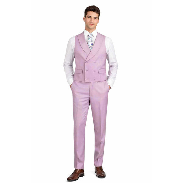Men's 3-PC Fashion Suit, Modern Fit, Fancy Vest, Prom Wedding, Stretch Fabric, LAVENDER
