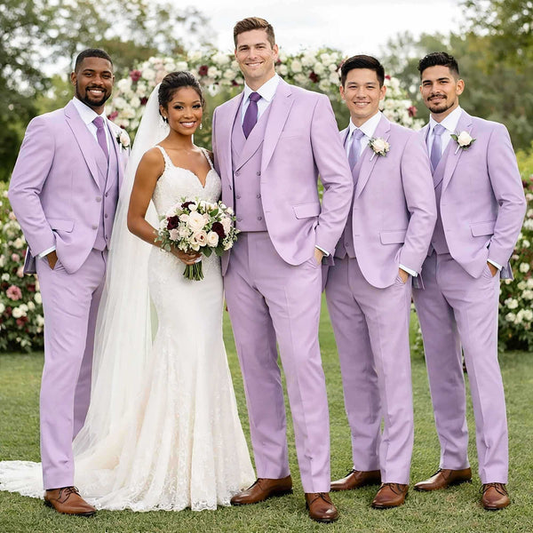 Men's 3-PC Fashion Suit, Modern Fit, Fancy Vest, Prom Wedding, Stretch Fabric, LAVENDER