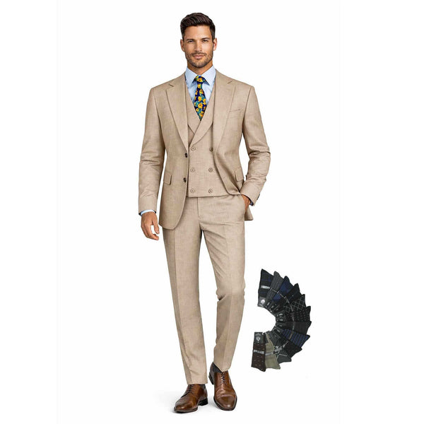 Men's Modern Fit 3-PC Suit, 2-Button, Stretch Fabric, Adjust Waist, TAUPE