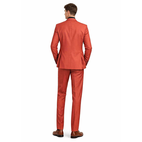 Men's 3-PC Fashion Suit, Modern Fit, Fancy Vest, Prom Wedding, Stretch Fabric, BRICK RED