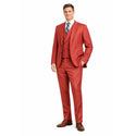 Men's 3-PC Fashion Suit, Modern Fit, Fancy Vest, Prom Wedding, Stretch Fabric, BRICK RED