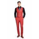 Men's 3-PC Fashion Suit, Modern Fit, Fancy Vest, Prom Wedding, Stretch Fabric, BRICK RED