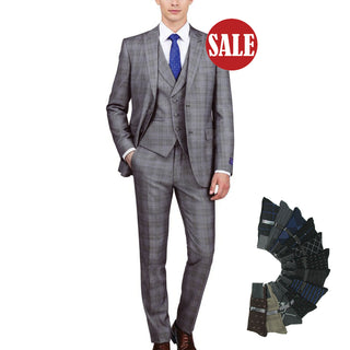 Luxurious Men's Modern-Fit 3-Piece Glen Plaid Suit