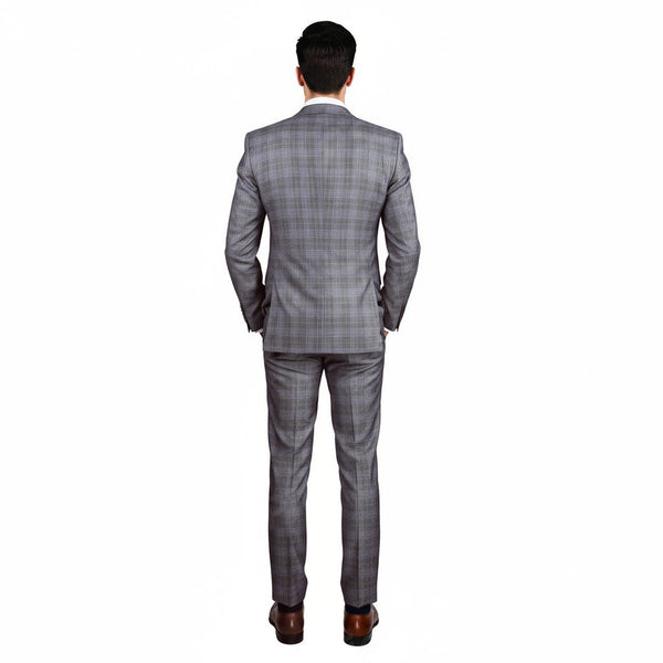 Luxurious Men's Modern-Fit 3-Piece Glen Plaid Suit