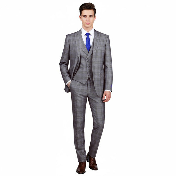 Luxurious Men's Modern-Fit 3-Piece Glen Plaid Suit