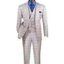 Luxurious Men's Modern-Fit, 3-Piece Windowpane Suit (Stretch Fabric)