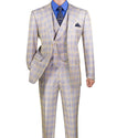 Luxurious Men's Modern-Fit, 3-Piece Windowpane Suit Blue (Stretch Fabric)