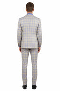 Luxurious Men's Modern-Fit, 3-Piece Windowpane Suit (Stretch Fabric)