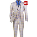 Luxurious Men's Modern-Fit, 3-Piece Windowpane Suit Blue (Stretch Fabric)
