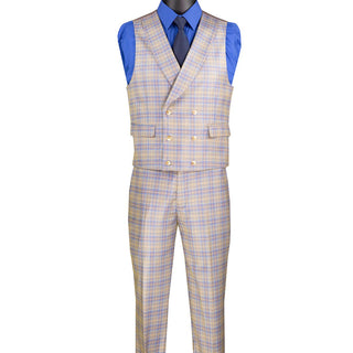 Luxurious Men's Modern-Fit, 3-Piece Windowpane Suit (Stretch Fabric)