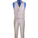 Luxurious Men's Modern-Fit, 3-Piece Windowpane Suit Blue (Stretch Fabric)