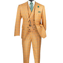 Luxurious Men's Modern-Fit, 3-Piece Windowpane Suit Orange (Stretch Fabric)