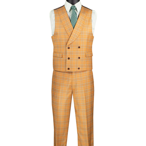 Luxurious Men's Modern-Fit, 3-Piece Windowpane Suit Orange (Stretch Fabric)