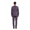 Luxurious Men's Modern-Fit, 3-Piece Windowpane Suit Purple (Stretch Fabric)