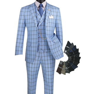 Luxurious Men's Modern-Fit, 3-Piece Windowpane Suit