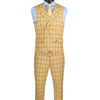 Luxurious Men's Modern-Fit, 3-Piece Windowpane Suit-Tan