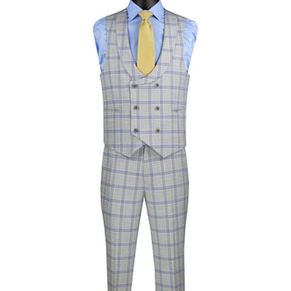 Luxurious Men's Modern-Fit, 3-Piece Windowpane Suit (Stretch Fabric)