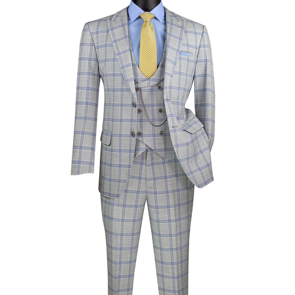 Luxurious Men's Modern-Fit, 3-Piece Windowpane Suit (Stretch Fabric)