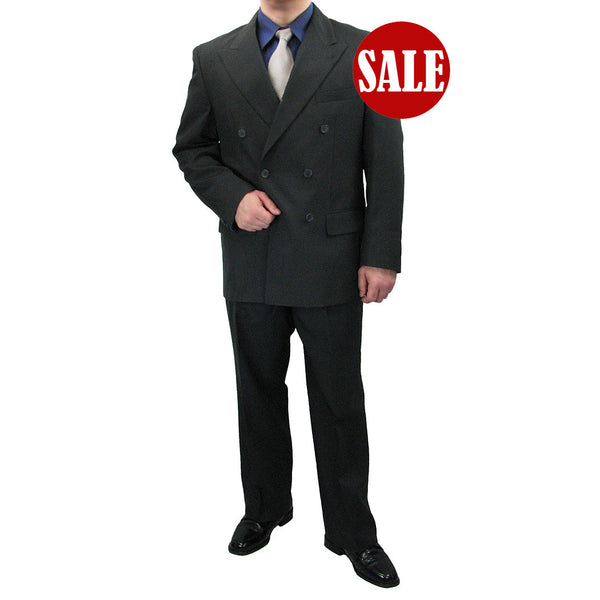 Men's Regular Fit Double-Breasted Dress Suit Charcoal Gray Triple Blessings