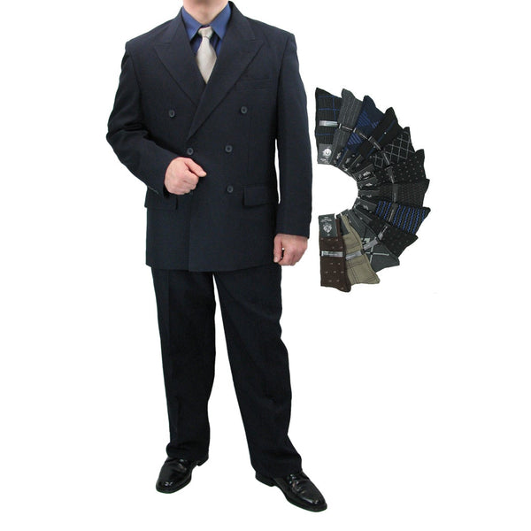 Men's Regular-Fit Double-Breasted Dress Suit Navy Triple Blessings