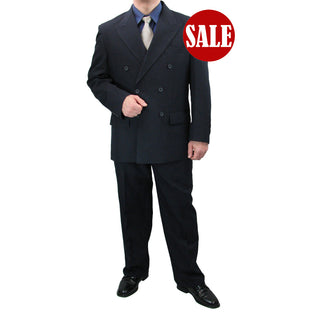 Men's Regular Fit Double-Breasted Dress Suit Navy Triple Blessings