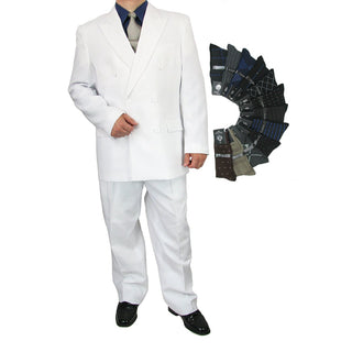 Men's Regular-Fit Double-Breasted Dress Suit White Triple Blessings