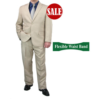 SALE! Sharp Mens 2pc. 2-B Comfortable Stretch Waist Suit - BEIGE Triple Blessings