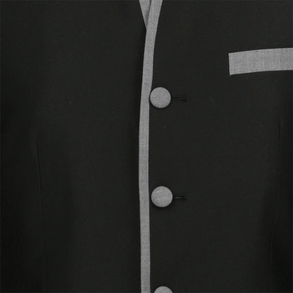 Sharkskin Slim-Fit Banded-Collar Nehru Church Suit Black Triple Blessings