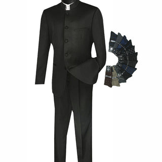 Sharp Banded-Collar Nehru Church Suit Black Triple Blessings