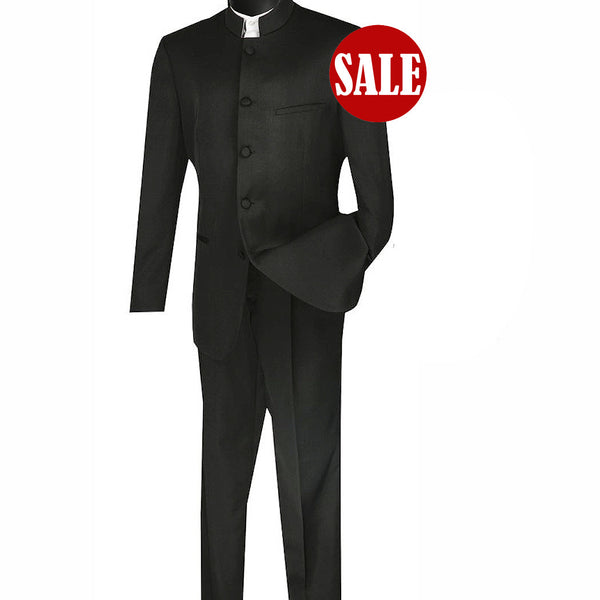 Sharp Banded Collar Nehru Church Suit Black Triple Blessings