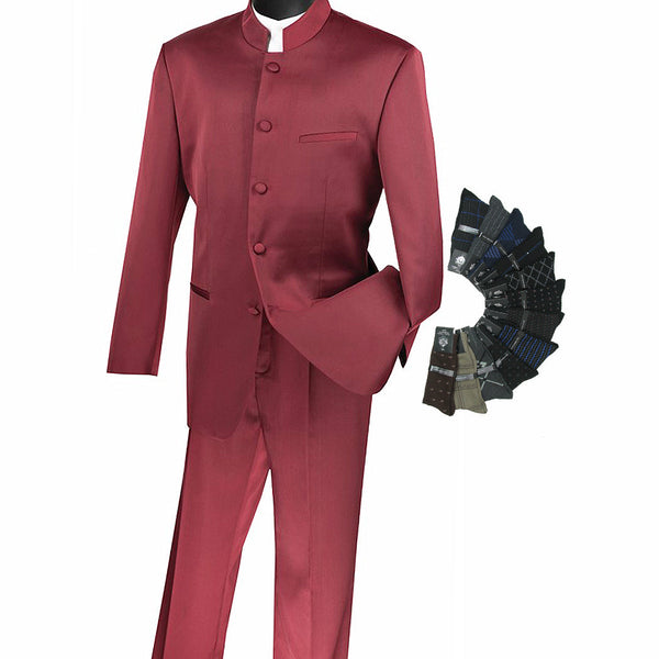 Sharp Banded-Collar Nehru Church Suit Burgundy Triple Blessings